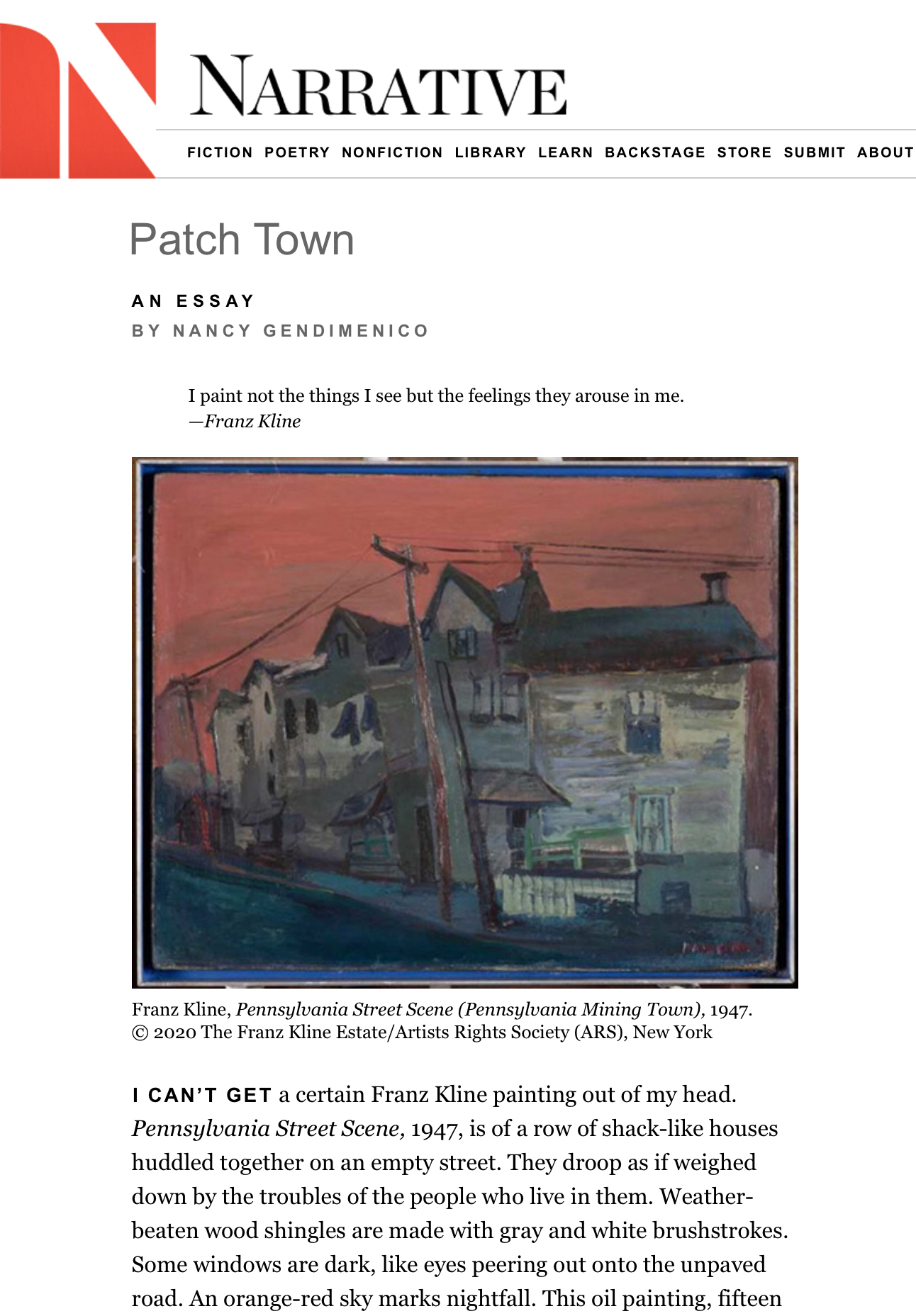 Patch Town an essay by Nancy Gendimencio